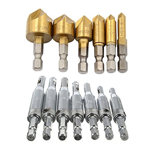 Yadianna 7pcs 1/4 Inch Shank HSS Self Centering Hinge Drill Bits Countersink Drill Bit Yadianna 7pcs 1/4 Inch Shank HSS Self Centering Hinge Drill Bits Countersink Drill Bit